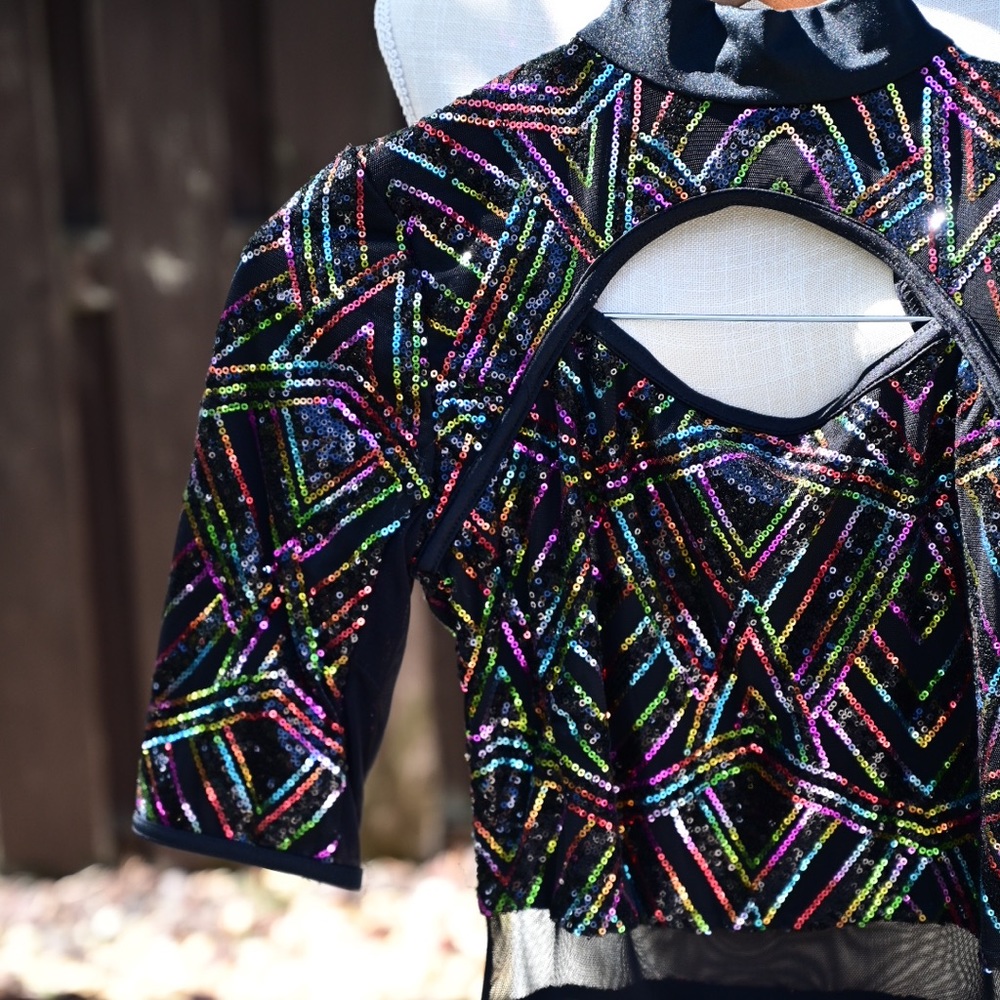 Black/Multicolor Sequin Unitard Dance Costume